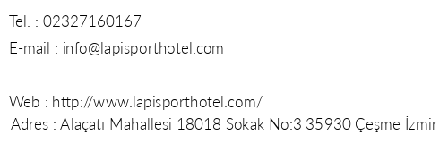 Lapis Port Hotel telefon numaralar, faks, e-mail, posta adresi ve iletiim bilgileri